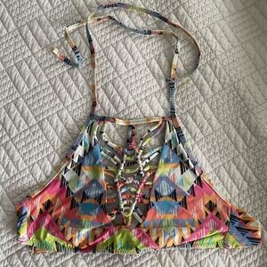 BECCA Multicolor Geometric Halter Bikini Top